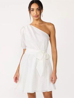 Nine West White One-Shoulder Tie-Waist Dress